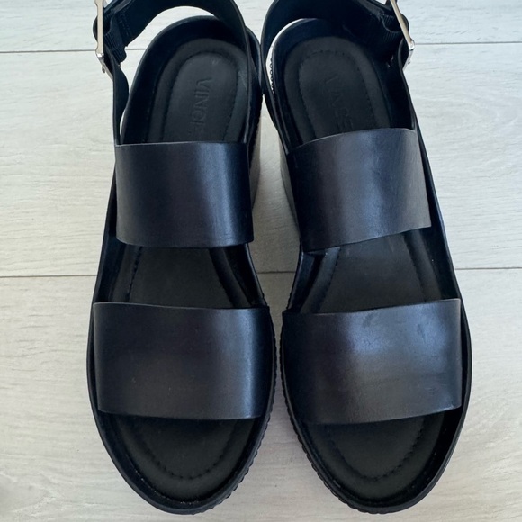 VINCE Idalia Black Leather Chunky Platform Wedge Sandals - Picture 6 of 9